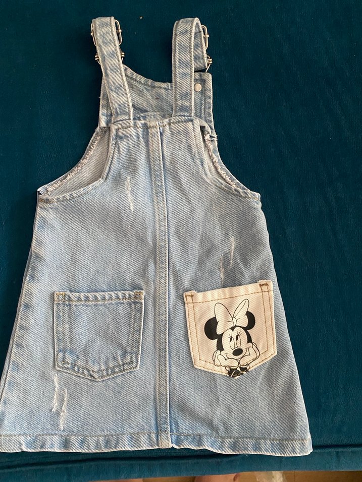 Kız bebek zara Mavi Denim Askılı Elbise - Görsel 2