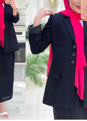 Düğmeli Siyah Kadın Blazer Ceket etek
