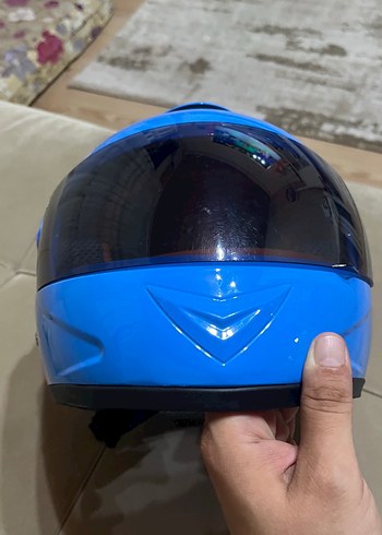 Renkli Baskılı Mavi Seramik Motosiklet Kaskı - Görsel 2