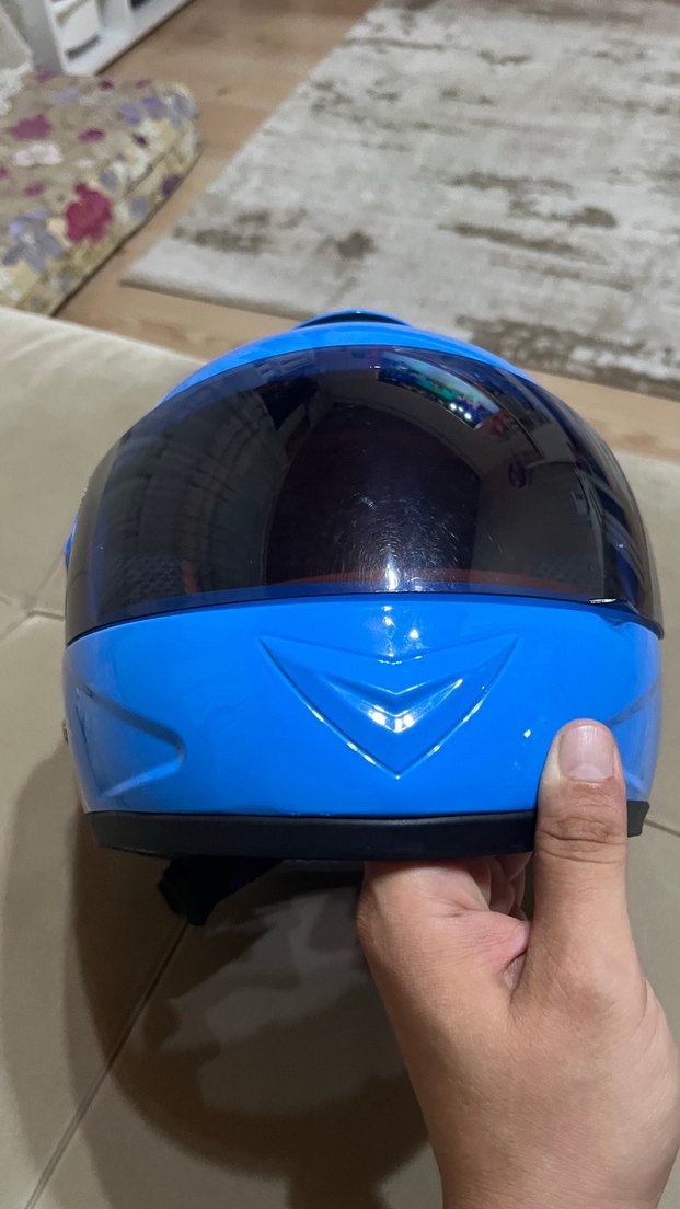 Renkli Baskılı Mavi Seramik Motosiklet Kaskı - Görsel 2