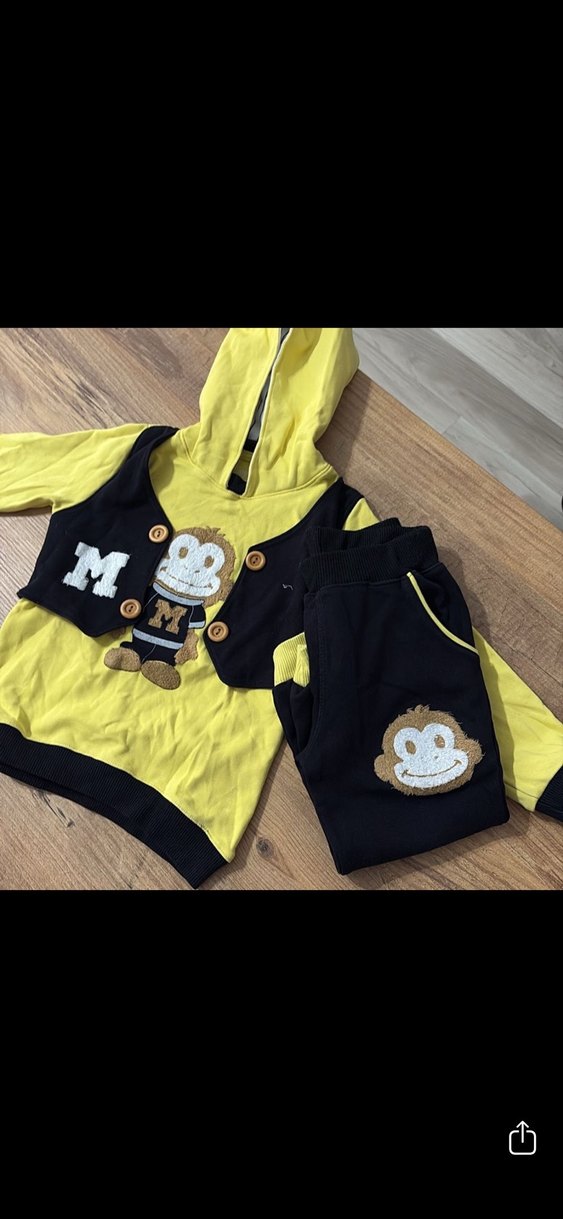 Sarı Kapüşonlu Erkek Bebek Takımı - Görsel 3