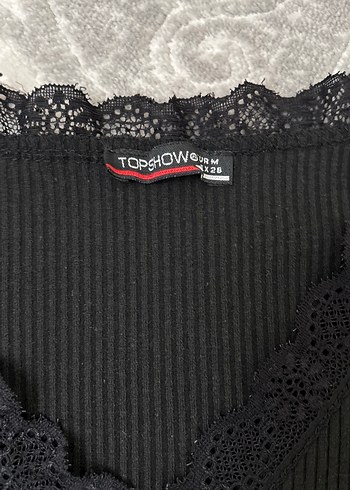 Topshop Dantel Detaylı Siyah V Yaka Kısa Kollu Bluz