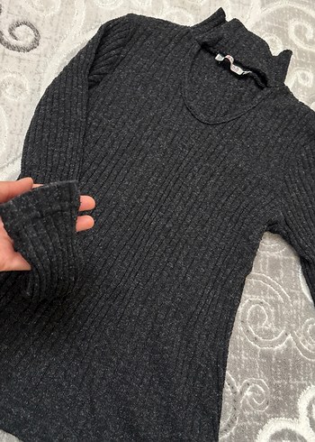 s Beden Gri Yüksek Yakalı Uzun Kollu Triko Kazak