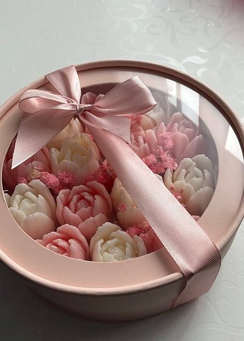 Pastel Pembe Çiçek Mum Seti 12 adet