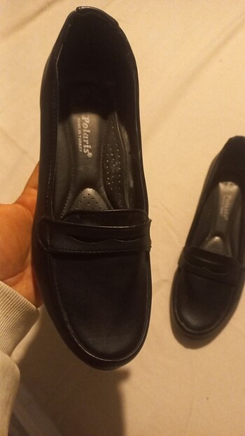 38 Beden siyah Renk Polaris siyah deri topuklu ayakkabı