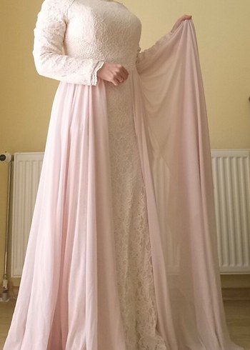 Abiye Pembe Uzun Kollu Vintage Nişan Elbisesi