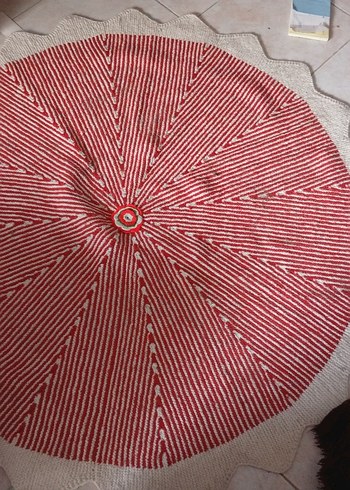 Kırmızı Nakışlı Bohem Yuvarlak Halı - Görsel 2