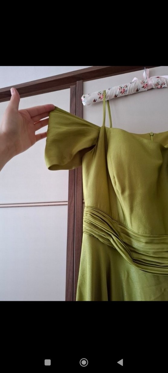 Sarı Drapeli Uzun Straplez Bohem Elbise - Görsel 4