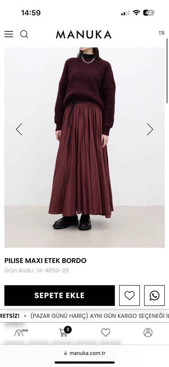 Bordo Piliseli Kadın Uzun Etek - Görsel 2