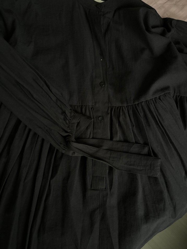 Manuka Siyah Pliseli Uzun Kollu Midi Tunik - Görsel 2