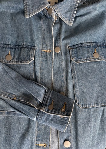 Kadın Mavi Düğmeli Denim Ceket - Görsel 4