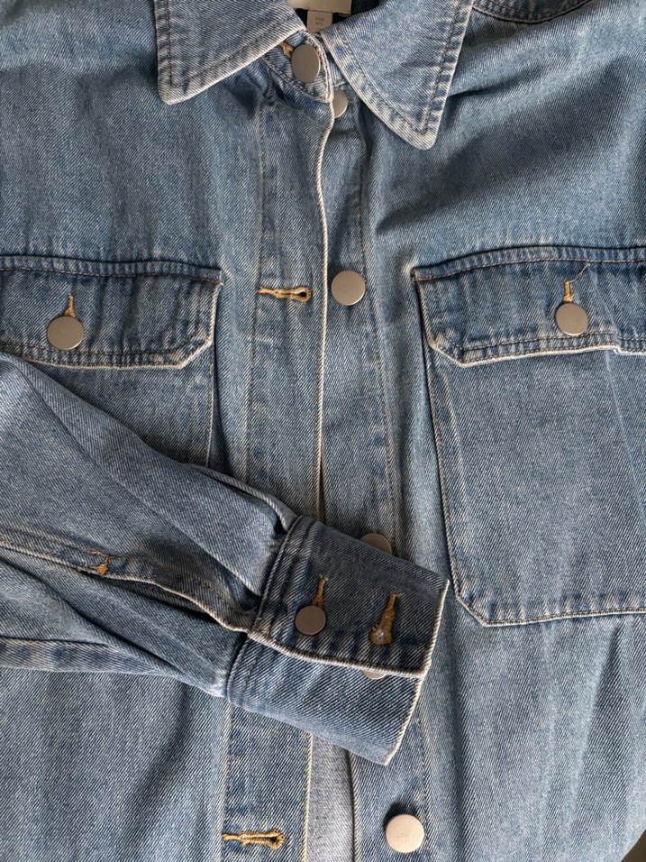 Kadın Mavi Düğmeli Denim Ceket - Görsel 4