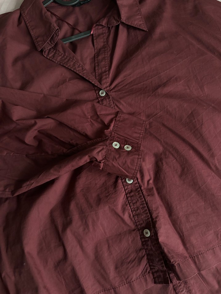 Bordo Düğmeli Salaş Kadın Gömlek - Görsel 4
