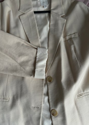 Bej Kadın Keten Düğmeli Ceket - Görsel 4