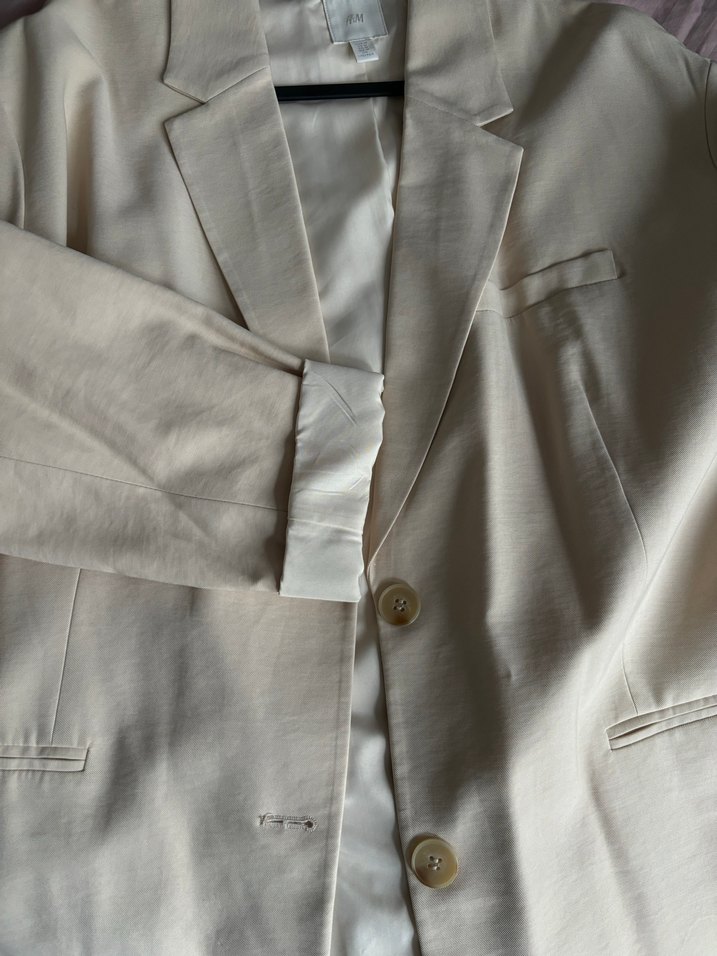 Bej Kadın Keten Düğmeli Ceket - Görsel 4