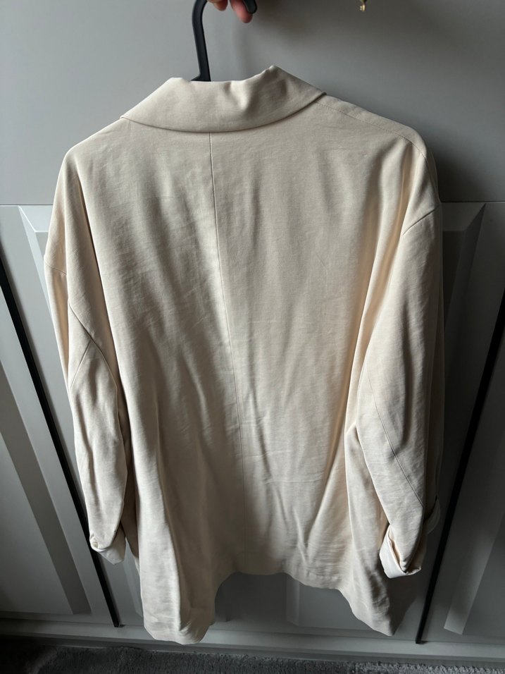 Bej Kadın Keten Düğmeli Ceket - Görsel 2