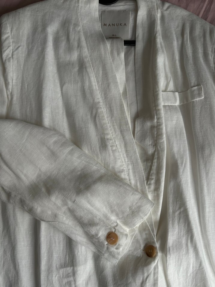 Manuka Beyaz Keten Kadın Blazer - Görsel 3