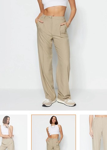 Trendyolmilla Bej Kadın Kumaş Pantolon - Görsel 4