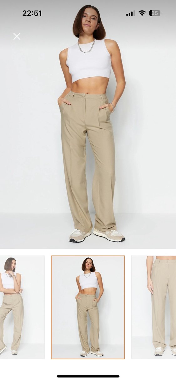 Trendyolmilla Bej Kadın Kumaş Pantolon - Görsel 4