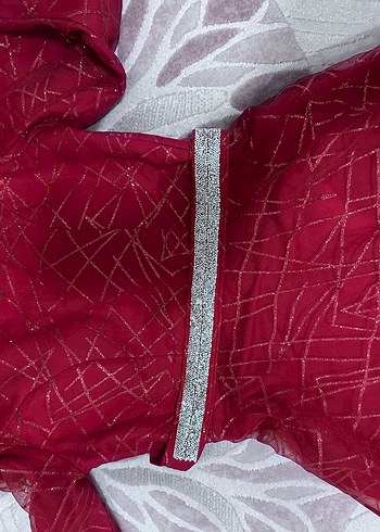 Bordo İşlemeli Uzun Kadın Abiye Elbise - Görsel 2