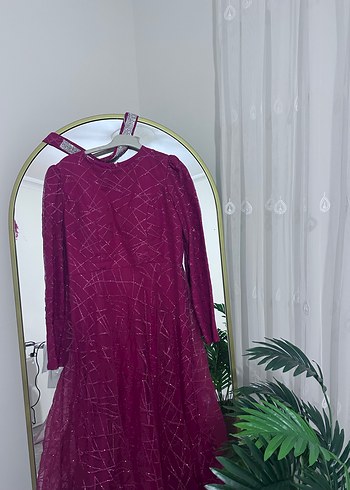 Bordo İşlemeli Uzun Kadın Abiye Elbise - Görsel 3