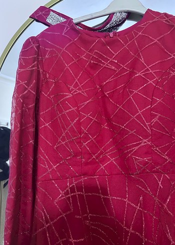 Bordo İşlemeli Uzun Kadın Abiye Elbise - Görsel 5