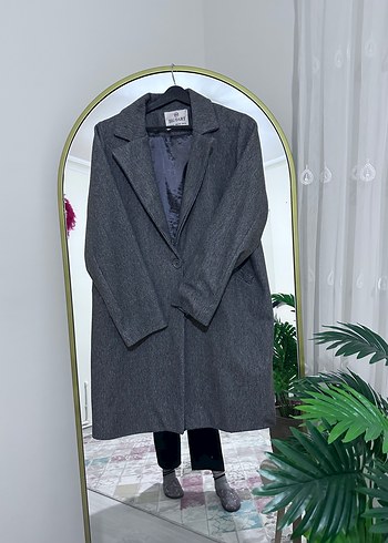 Gri Düğmeli Kaban - Görsel 4