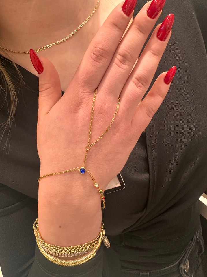 Zincir Detaylı Altın Renkli Kadın El Zinciri - Görsel 2