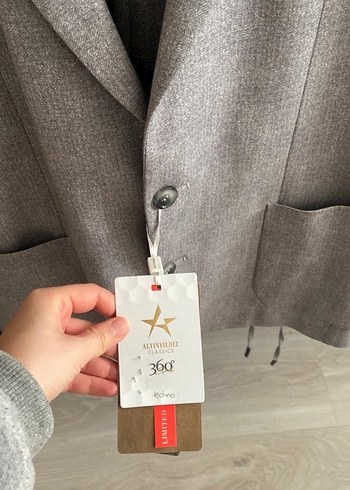 Gri Düğmeli Erkek Takım Elbise Ceketi - Görsel 6