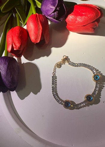 Bohem Gümüş Boncuklu Nazar Bileklik - Görsel 2