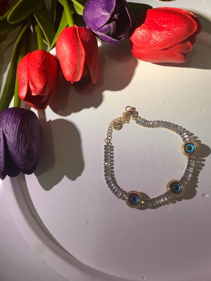 Bohem Gümüş Boncuklu Nazar Bileklik - Görsel 2