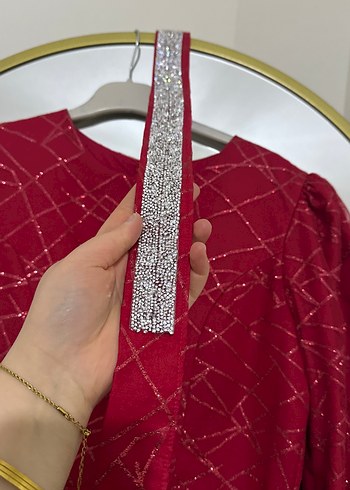 Bordo Uzun Kollu Nakışlı Kadın Elbise - Görsel 2