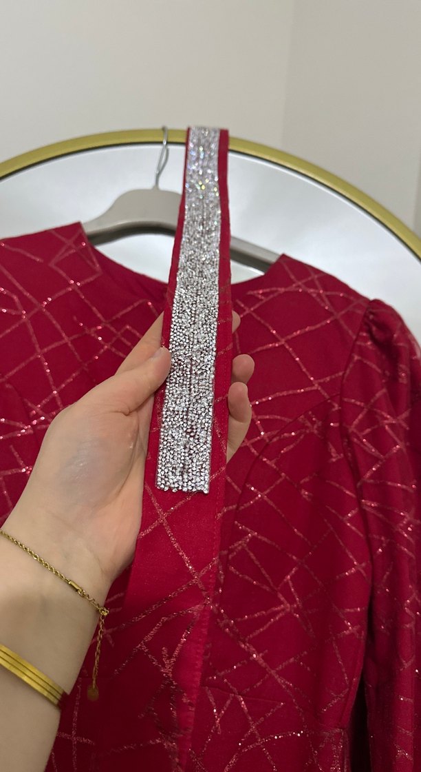 Bordo Uzun Kollu Nakışlı Kadın Elbise - Görsel 2