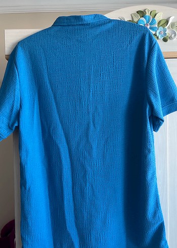 Mavi Kısa Kollu Polo Tişört Fermuarlı - Görsel 3