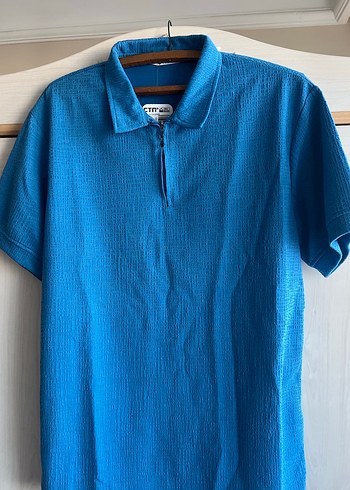 Mavi Kısa Kollu Polo Tişört Fermuarlı - Görsel 2