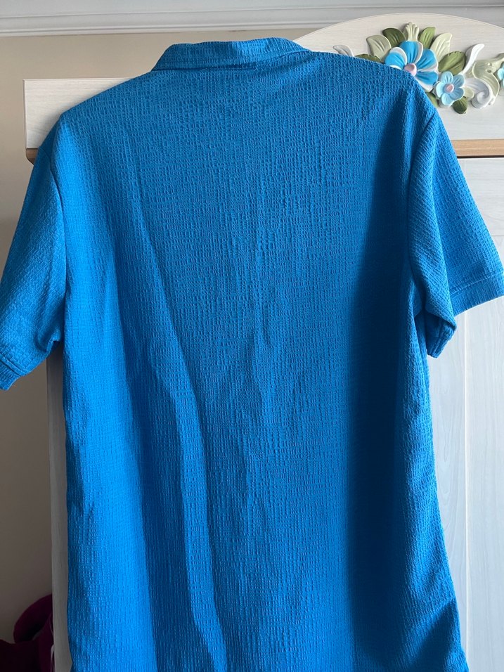 Mavi Kısa Kollu Polo Tişört Fermuarlı - Görsel 3