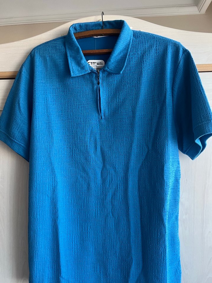 Mavi Kısa Kollu Polo Tişört Fermuarlı - Görsel 2