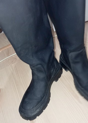 38 Beden Kadın Siyah Dizüstü Lastik Topuklu Bot