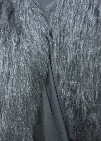 Gri Kadın Suni Kürk Detaylı Uzun Kaban - Görsel 2