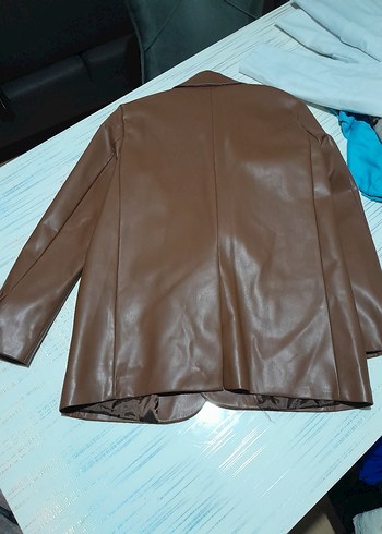 Kadın Kahverengi Uzun Deri Ceket - Görsel 3