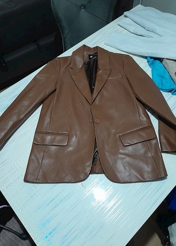 Kadın Kahverengi Uzun Deri Ceket - Görsel 2