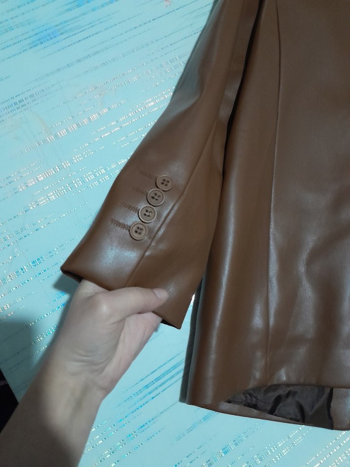 Kadın Kahverengi Uzun Deri Ceket - Görsel 5