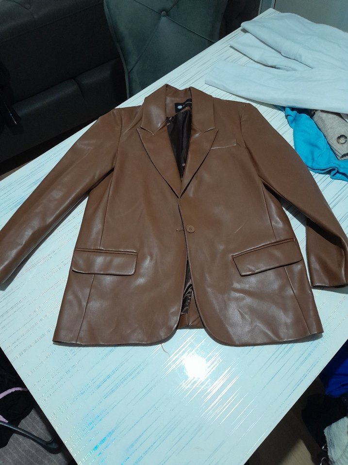 Kadın Kahverengi Uzun Deri Ceket - Görsel 2