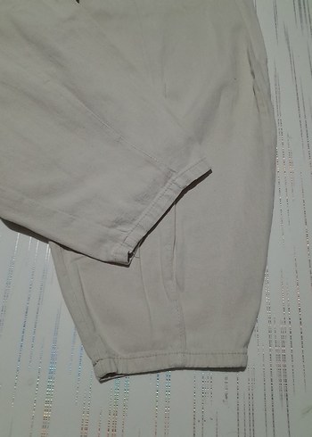 bej Rahat Kesim Keten Kadın Pantolon - Görsel 4