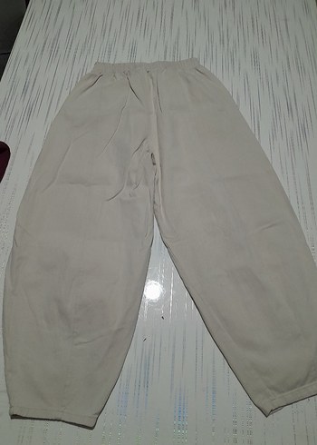 bej Rahat Kesim Keten Kadın Pantolon - Görsel 3