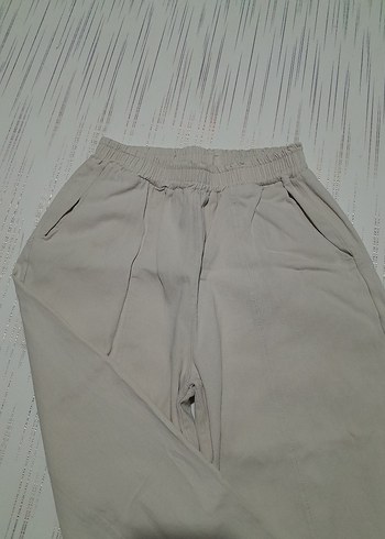 bej Rahat Kesim Keten Kadın Pantolon - Görsel 5