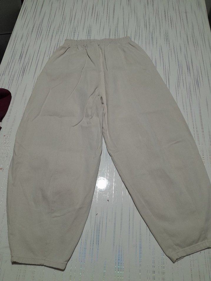 bej Rahat Kesim Keten Kadın Pantolon - Görsel 3