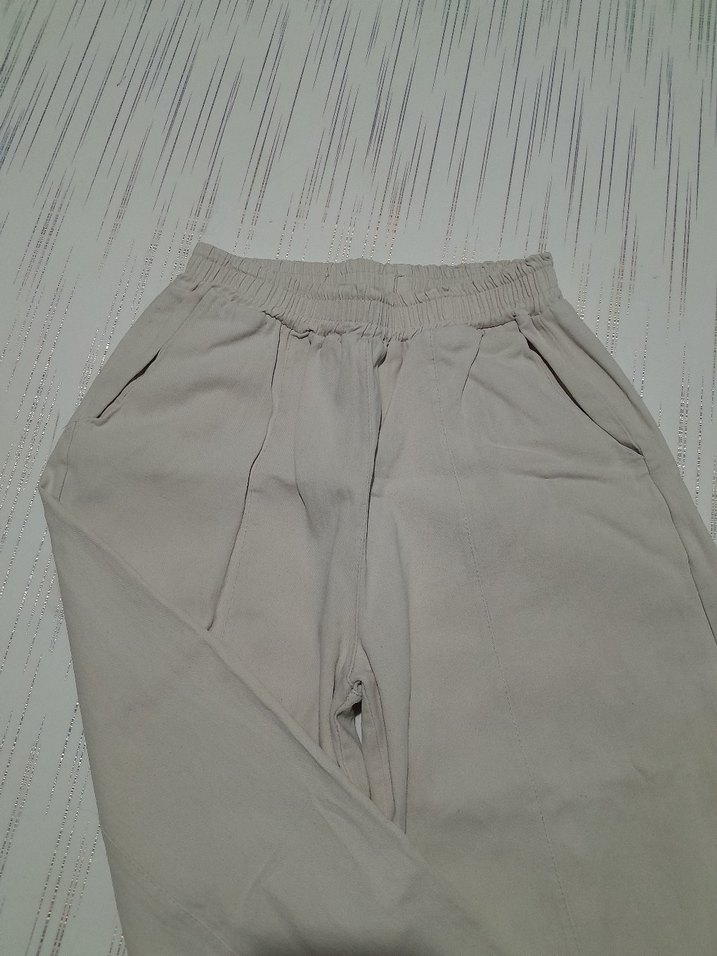 bej Rahat Kesim Keten Kadın Pantolon - Görsel 5