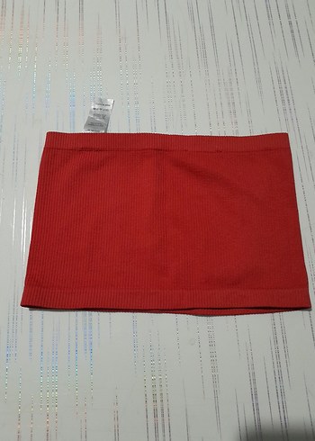 Kırmızı Straplez Mini Denim Büstiyer - Görsel 2