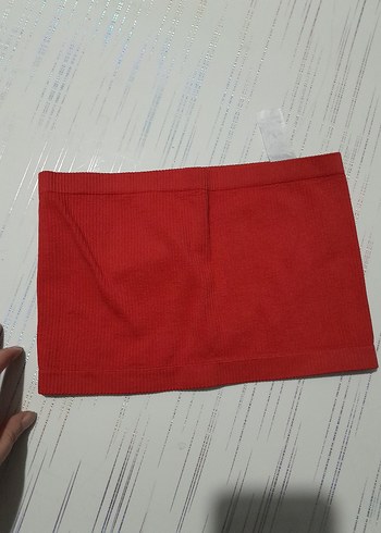 Kırmızı Straplez Mini Denim Büstiyer - Görsel 3